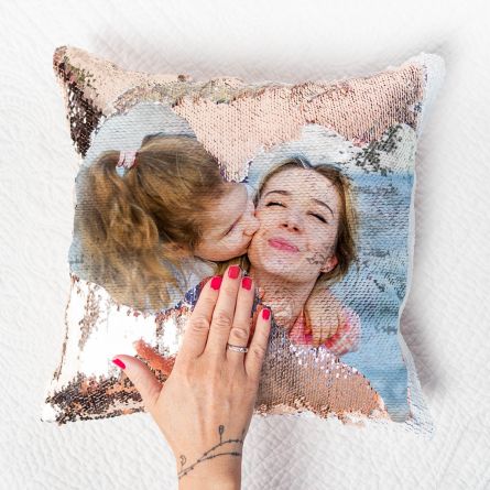 Housse de Coussin Photo Personnalisable & Paillettes