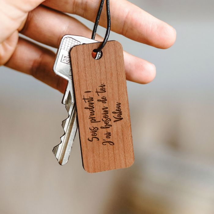 Porte clé personnalisé famille en bois - Porte clés bois et cuir