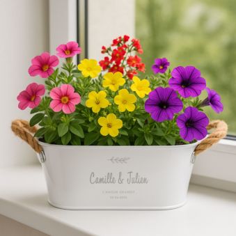 Jardinière personnalisée avec symbole et texte