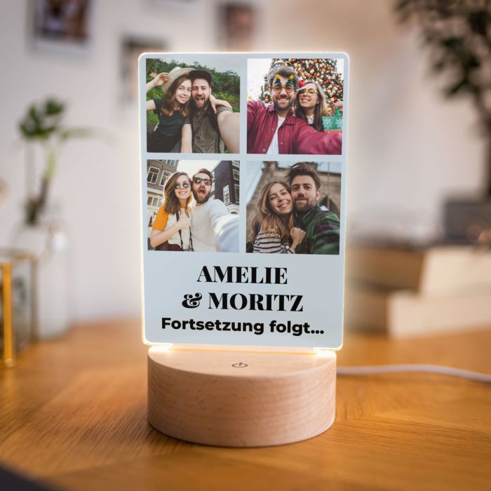 Lampe LED personnalisée avec 4 photos et texte main product photo