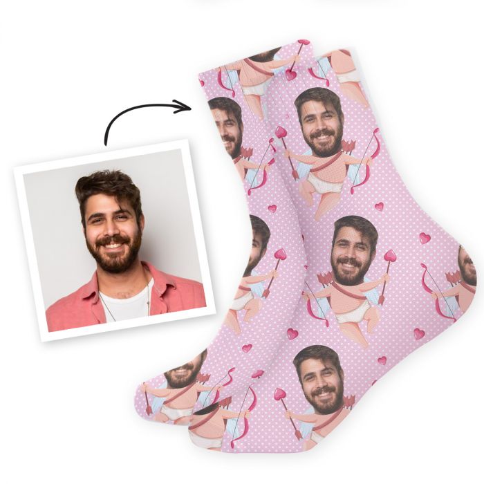 Chaussettes personnalisées visage motifs amour main product photo