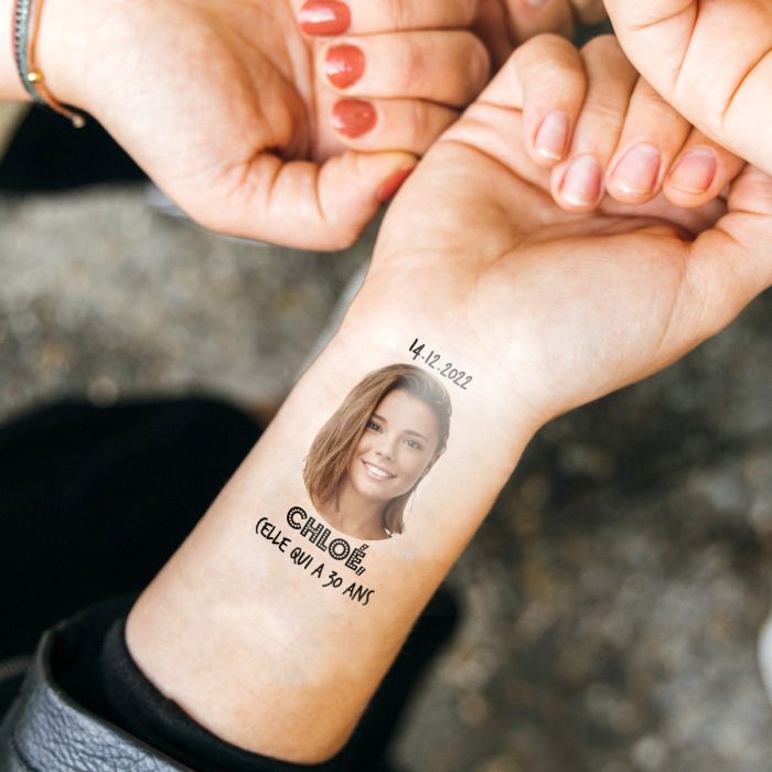 Lot de 4 tatouages personnalisés avec visage et texte main product photo