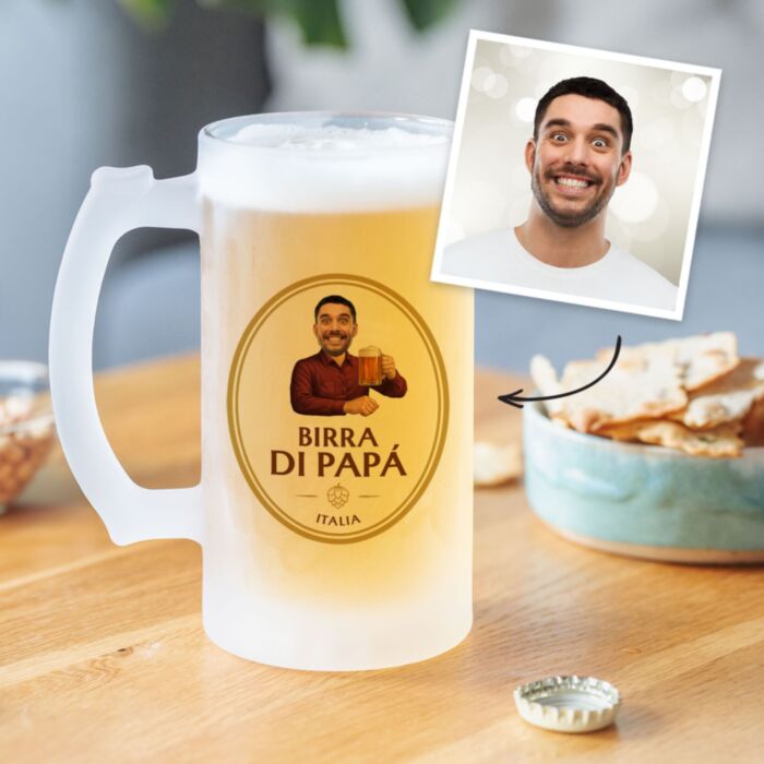 Chope de bière personnalisée avec logo et visage