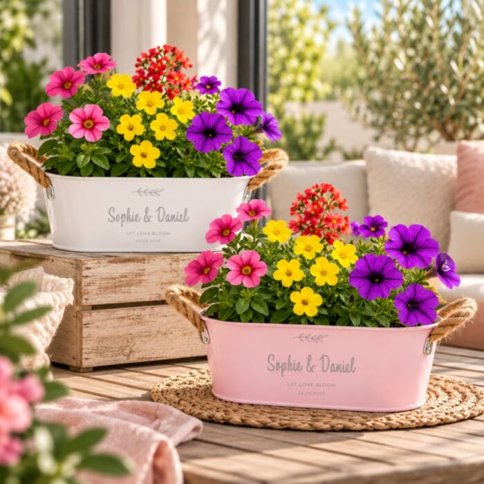Jardinière personnalisée avec symbole et texte