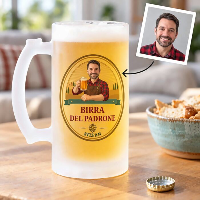 Chope de bière personnalisée avec logo et visage