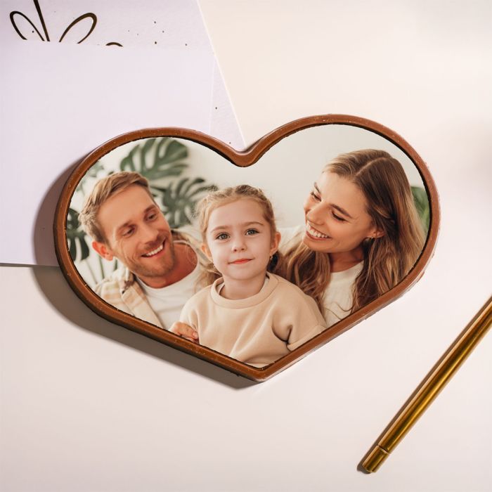 Chocolat personnalisé en forme de cœur avec photo