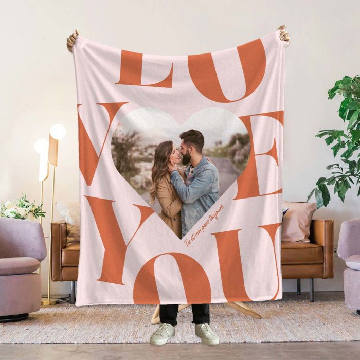 Couverture personnalisée cœur avec photo et texte