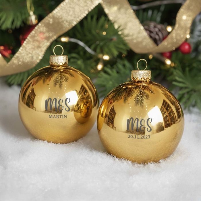 Boule de Noël personnalisée avec monogramme - Lot de 2