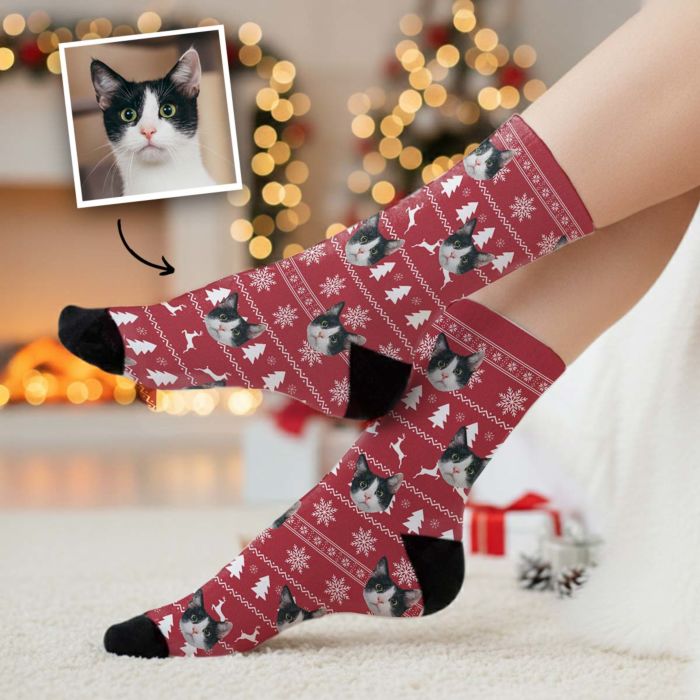 Chaussettes personnalisées Spécial Noël avec visage et motif