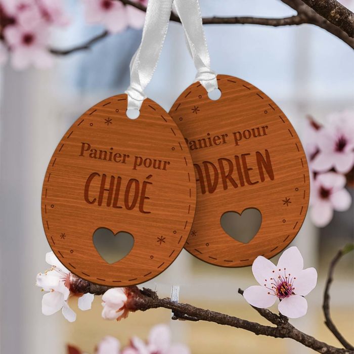 Pendentif personnalisé Œuf de Pâques avec texte - Lot de 2