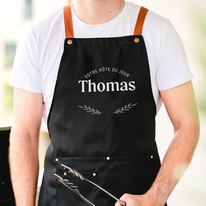 Tablier de cuisine personnalisé avec laurier et texte Tablier de cuisine personnalisé avec laurier et texte