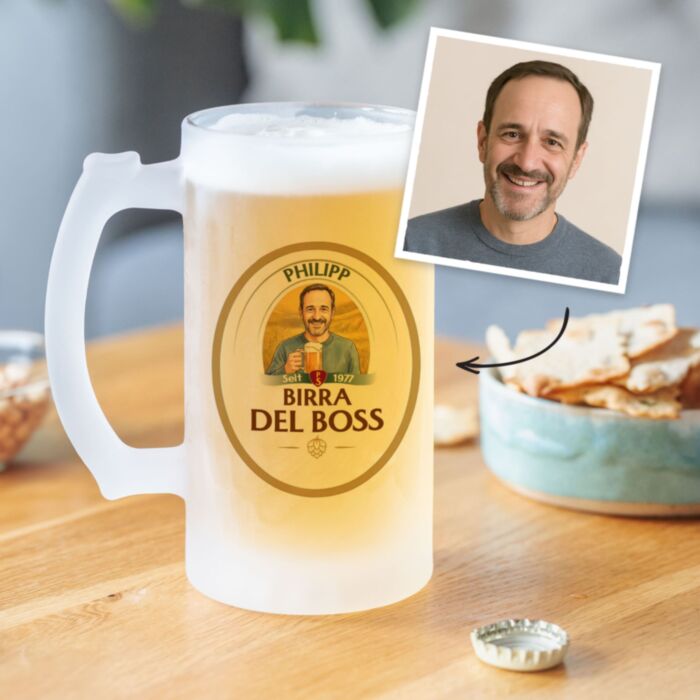 Chope de Bière Personnalisée avec Photo et Nom