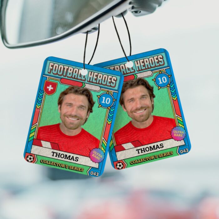 Désodorisant voiture personnalisé - carte à collectionner Coupe du Monde avec photo
