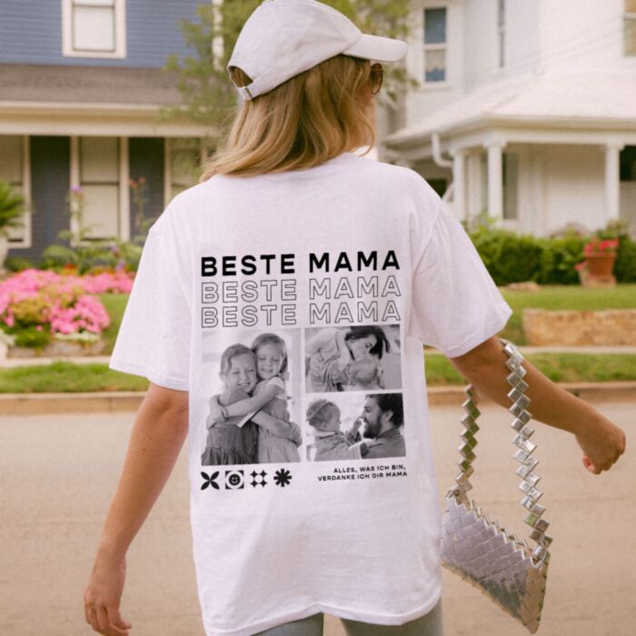 T-shirt personnalisé avec photos en noir et blanc et texte - Design