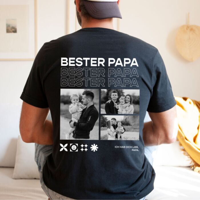 T-shirt personnalisé avec photos en noir et blanc et texte - Design