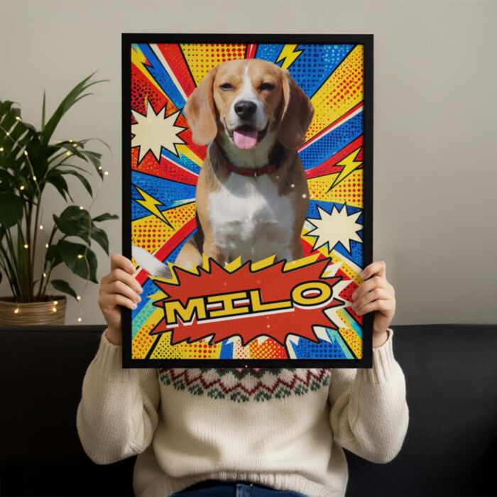 Portrait chien personnalisé avec photo et nom – Pop Art