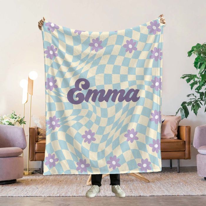 Couverture personnalisée avec motif rétro et prénom