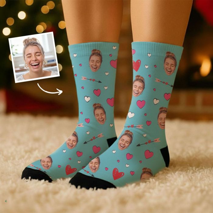 Chaussettes personnalisées visage motifs amour