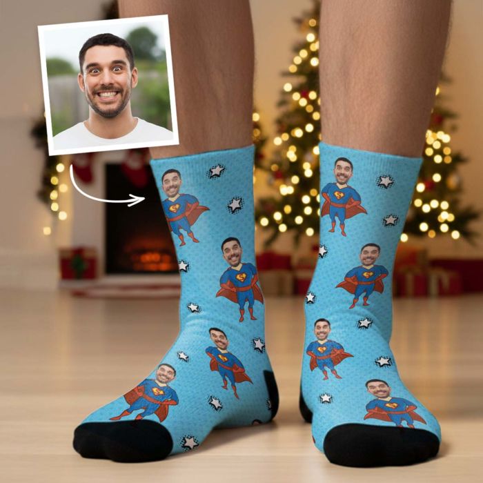Chaussettes personnalisées visage motif super-héros
