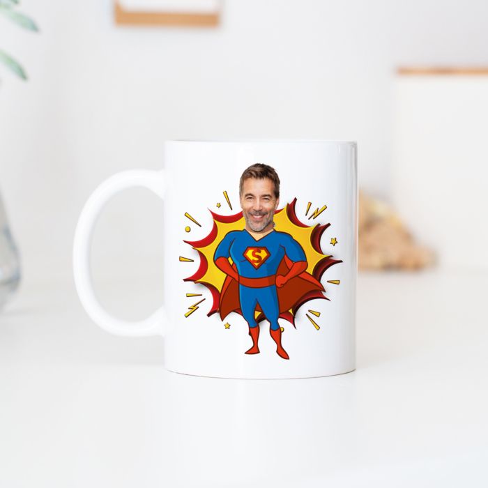 cadeau fête des pères Mug personnalisé super-héros avec visage