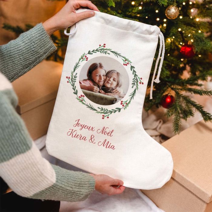 Chaussette de Noël personnalisée avec photo et texte