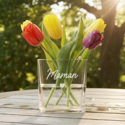 Vase à fleurs personnalisé avec texte et symbole