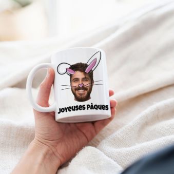 Mug personnalisé lapin de Pâques avec visage
