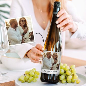 Vin blanc personnalisé - Design Polaroïd avec texte