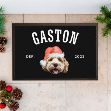 Paillasson personnalisé avec animal et bonnet de Noël