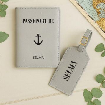 Porte-passeport et étiquette de valise personnalisés avec symbole et texte