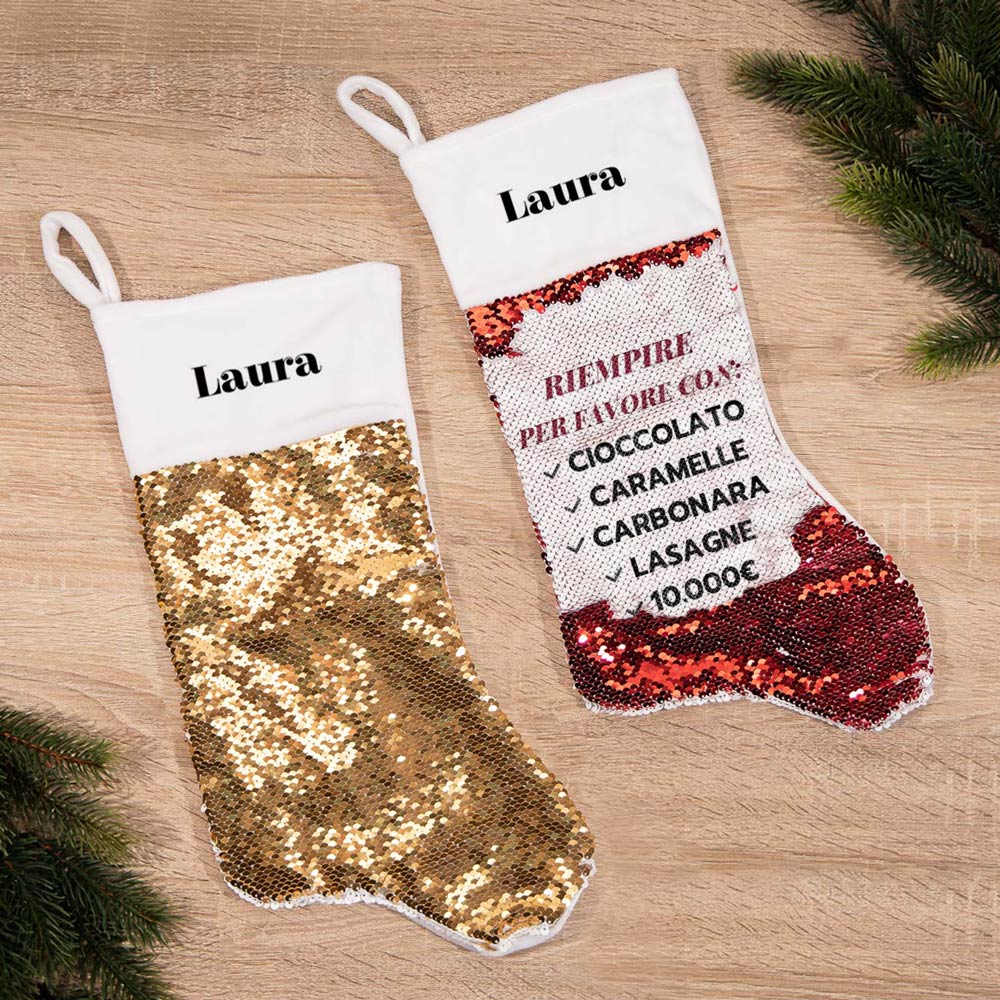 Chaussette de Noël à Paillettes avec texte