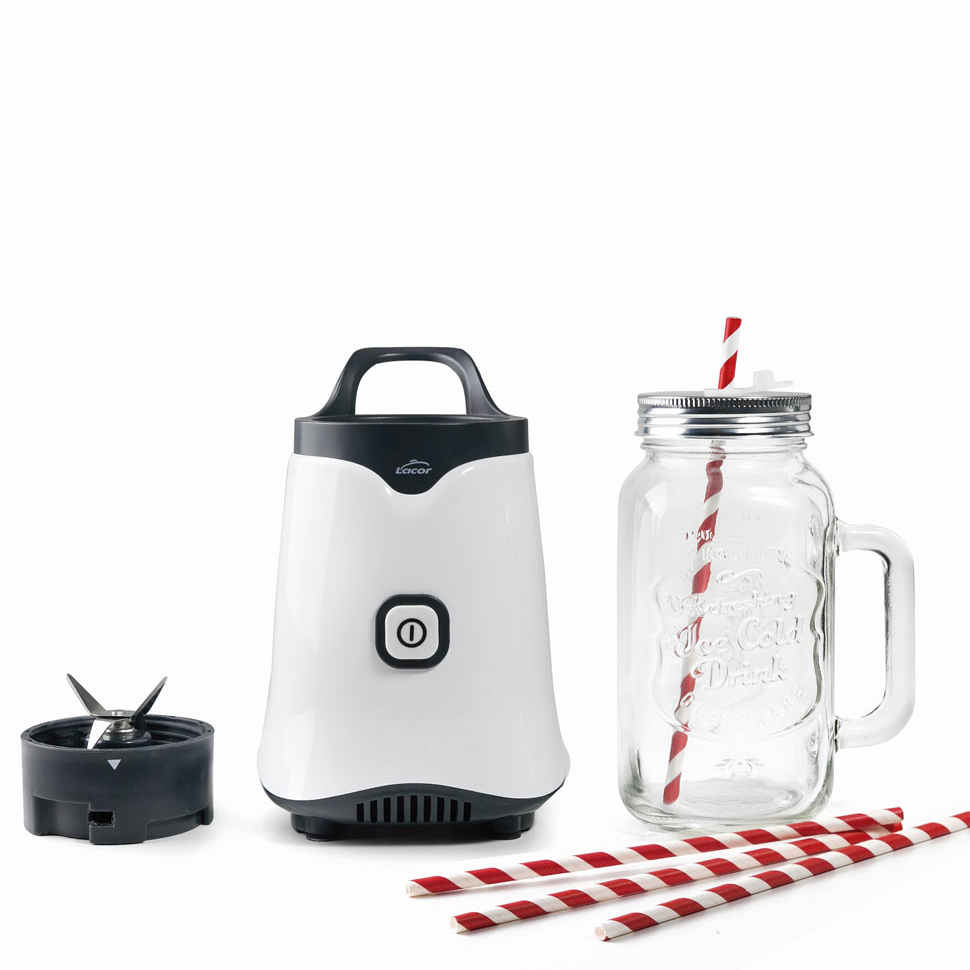 Mini mixeur sur socle Mix & Go avec récipient en verre