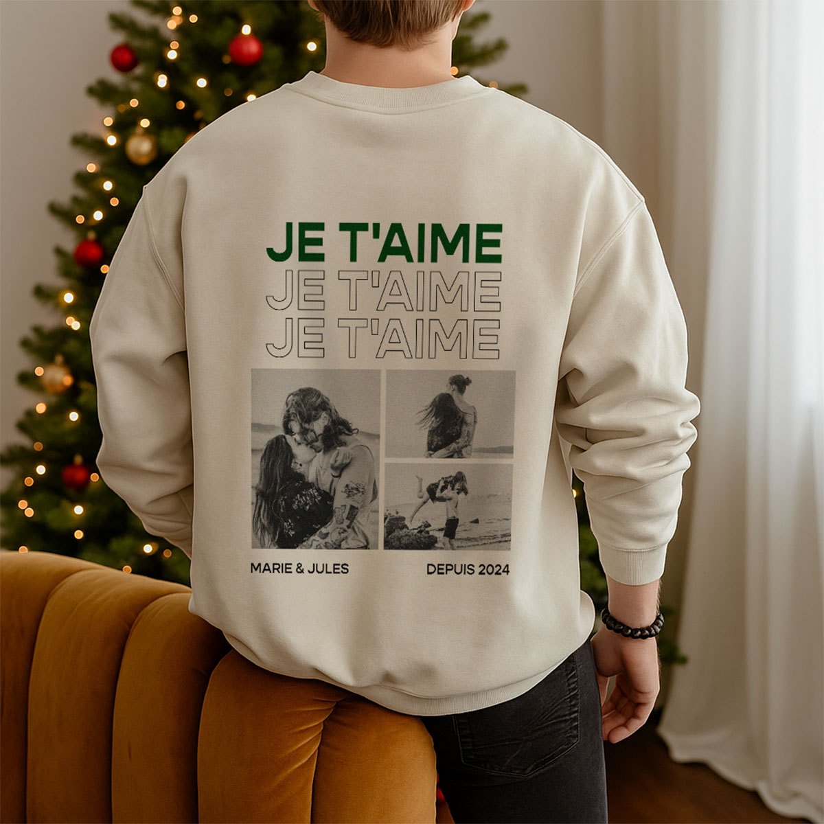 Pull personnalisé avec texte et photos en noir et blanc