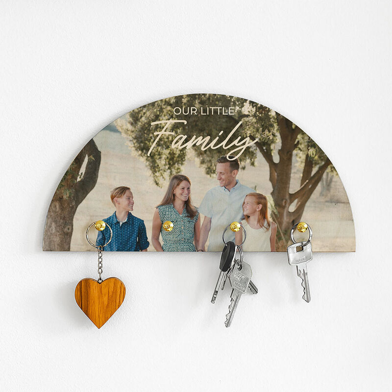 Porte-clés mural personnalisé en bois avec photo et texte