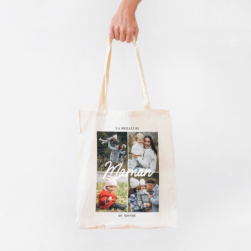 Tote bag personnalisé avec 4 photos et texte
