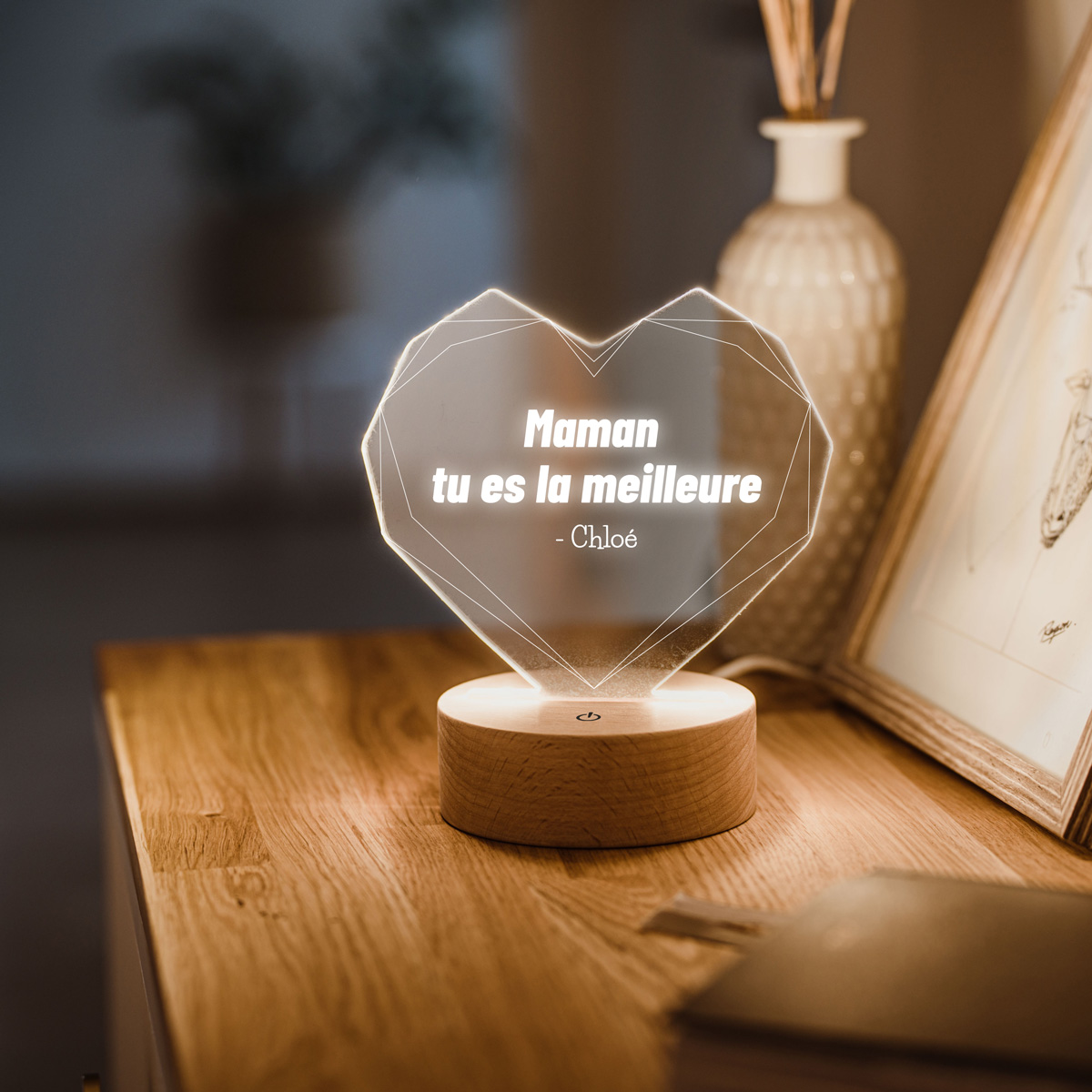 cadeau maman Lampe LED personnalisée avec cœur