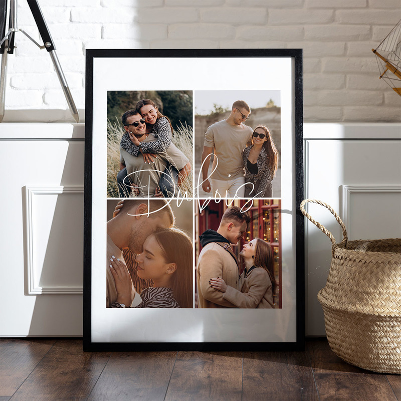 cadeau couple poster personnalisé avec 4 photos et texte
