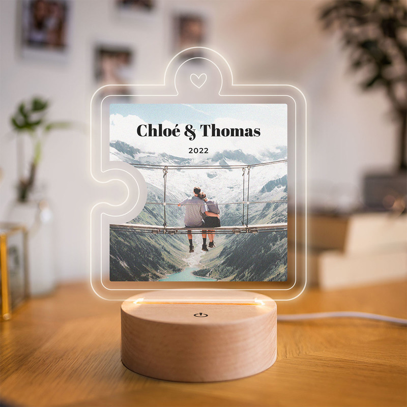 Lampe LED personnalisée Pièce de puzzle avec photo et texte cadeau couple lampe led personnalisée pièce de puzzle avec photo et texte