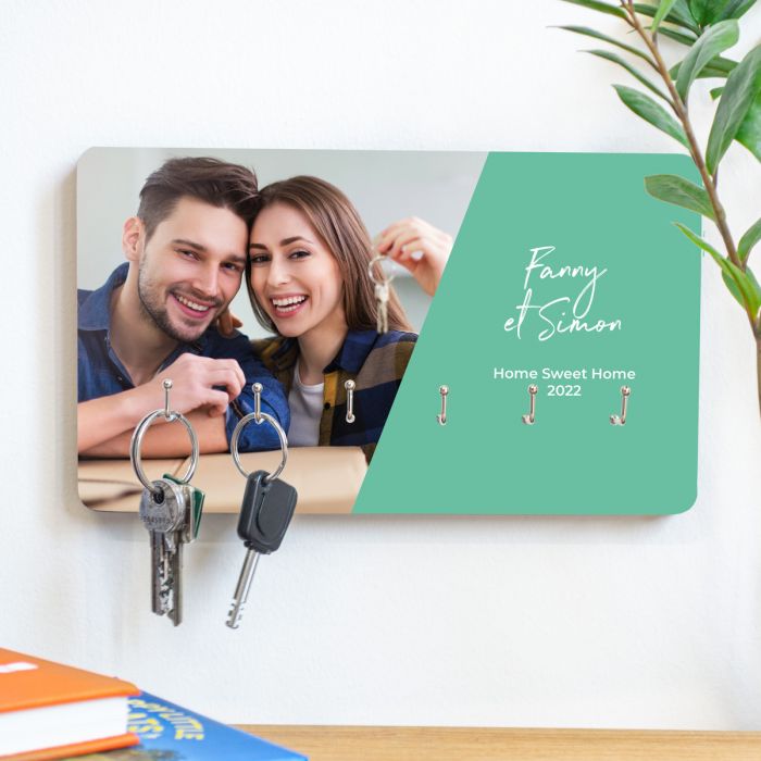 cadeau couple Porte-clés mural personnalisé avec photo et texte