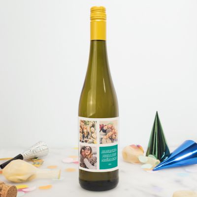 Bouteille de vin personnalisable avec 3 images et texte Bouteille de vin personnalisable avec 3 images et texte