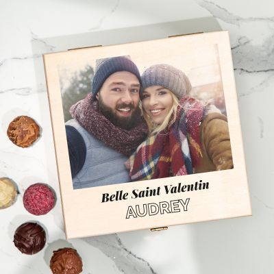 Boîte de chocolats avec photo et texte Boîte de chocolats avec photo et texte